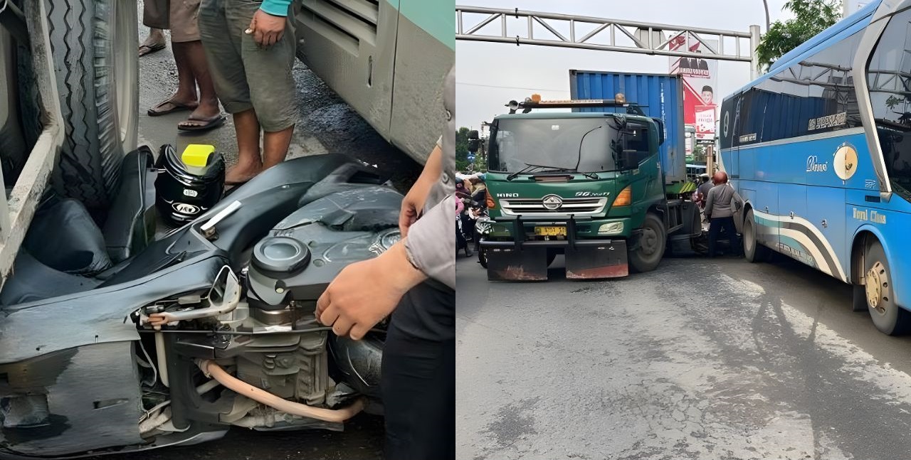 Polisi Mengorbankan Motornya untuk Mengganjal Bus yang Mundur